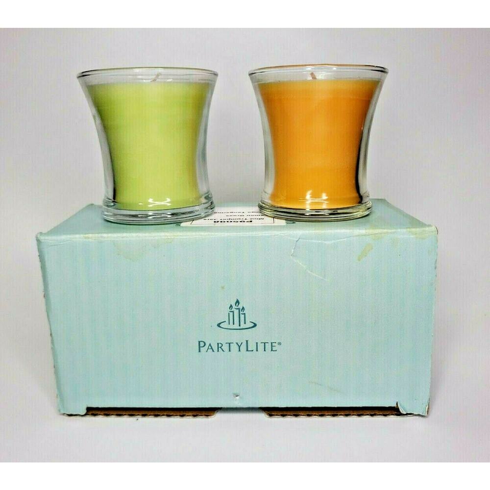 PartyLite‎ Pair Mini Trumpet Jar Candles Lemon Grass Mango Tangerine P4G/P95098